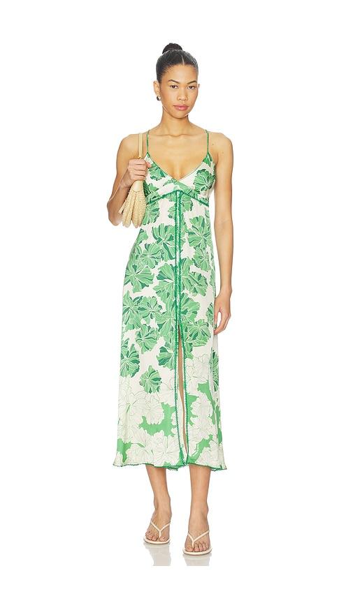 poupette st barth denise long dress in green,cream. - size l (also in xs)