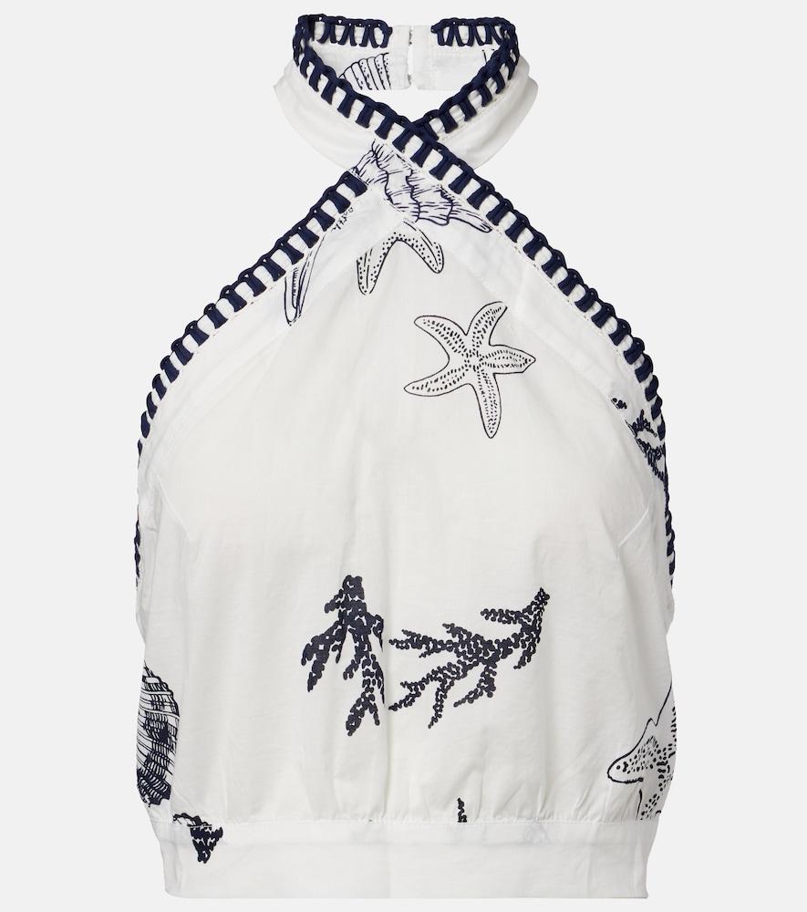 poupette st barth suma ruffled open-back cotton crop top