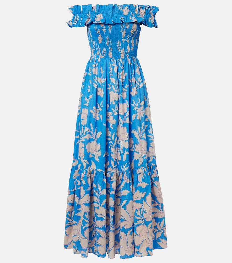 poupette st barth suzanne shirred cotton muslin maxi dress