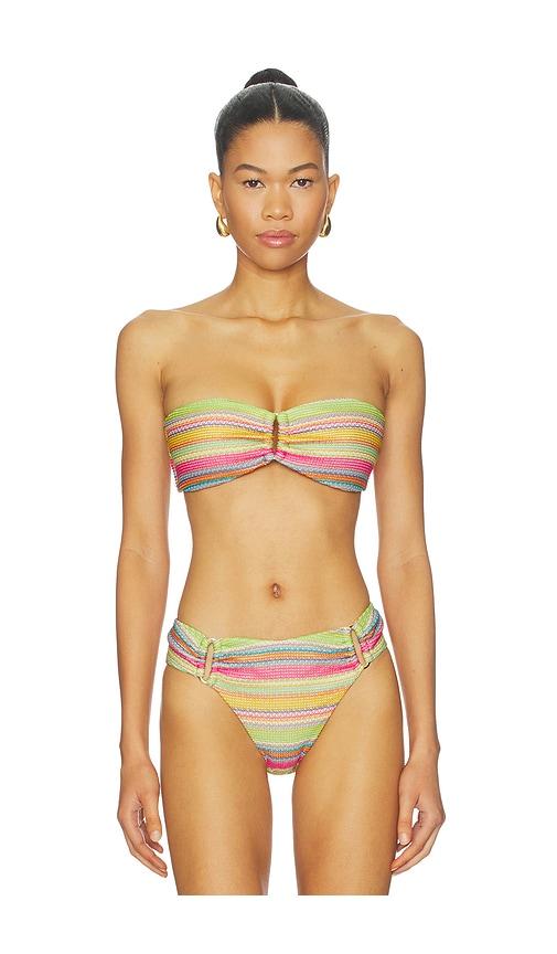 pq detail bandeau bikini top in green,pink. - size l (also in m)