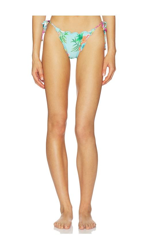 pq embroidered lettuce edge tie side bikini bottom in teal. - size l (also in s, m)