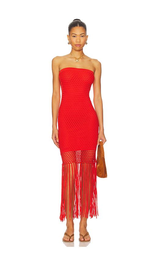 pq vanessa fringe mini dress in red. - size m/l (also in xs/s)