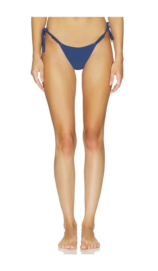 pq x alice + olivia macrame tie side teeny bikini bottom in navy. - size l (also in s, m)