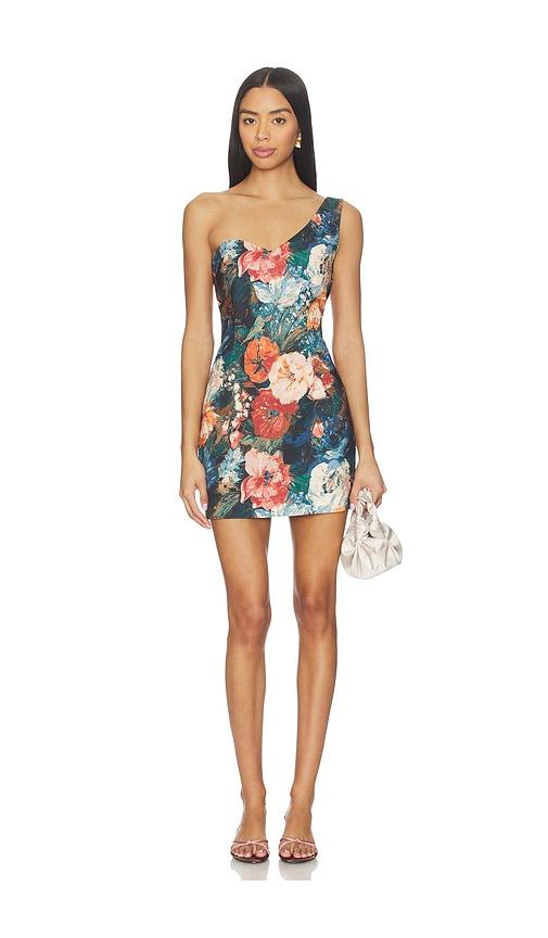 prabal gurung asymmetrical shoulder mini dress in blue,peach. - size 2 (also in 6)