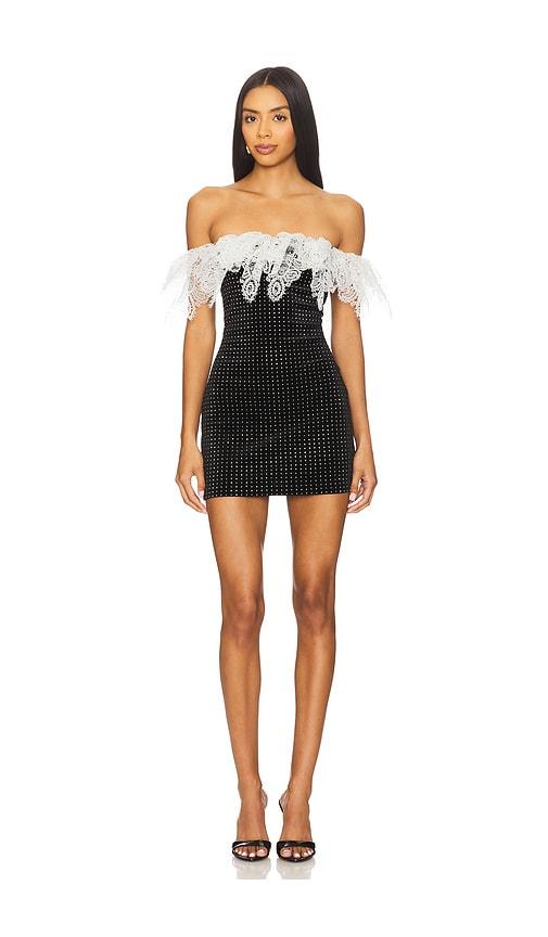 prabal gurung off-shoulder lace trim mini dress in black. - size l (also in m)