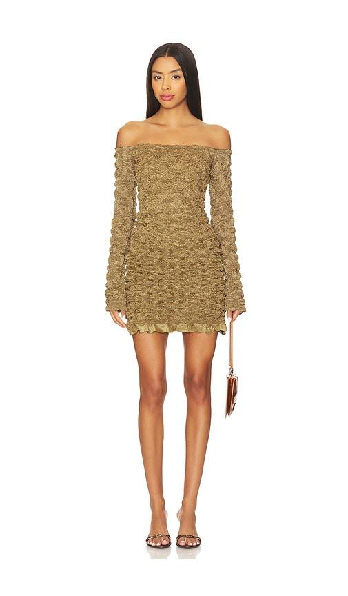 prabal gurung off-shoulder long sleeve mini dress in brown. - size m (also in xs)
