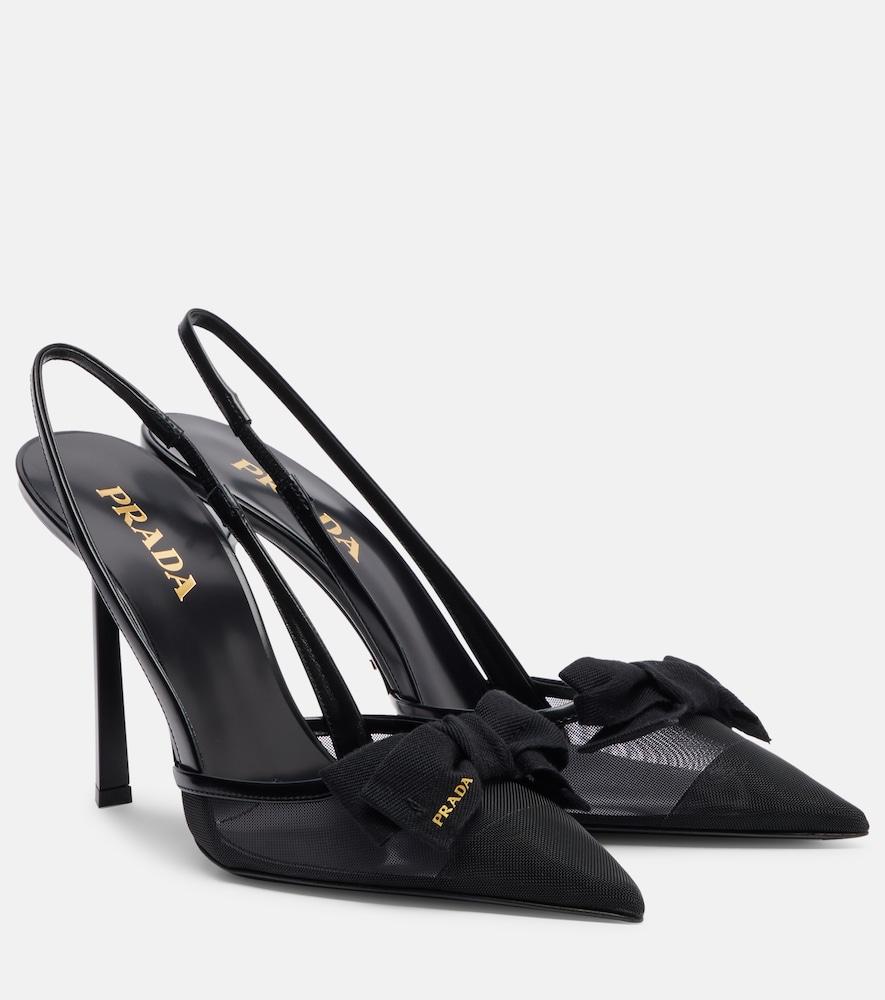 prada 100 leather-trimmed mesh slingback pumps