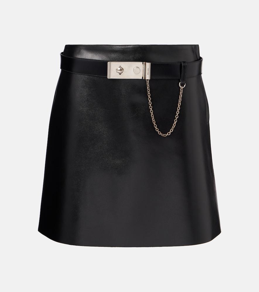 prada belted leather mini skirt