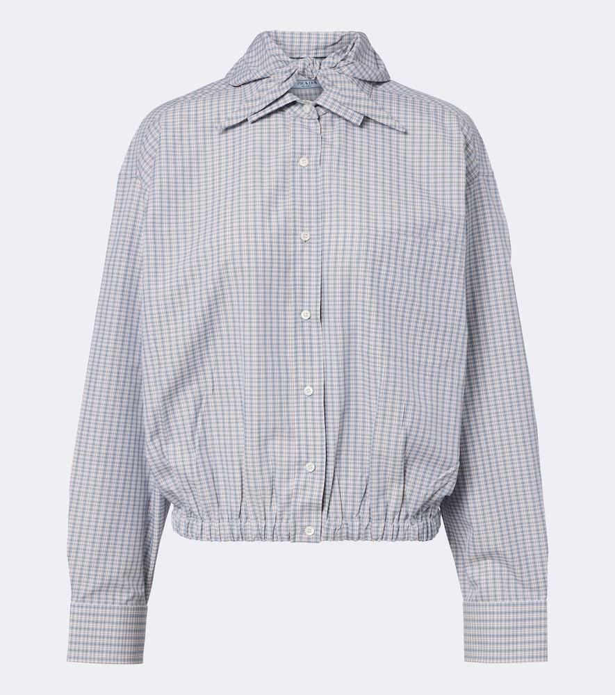 prada bow-detail checked cotton blouse