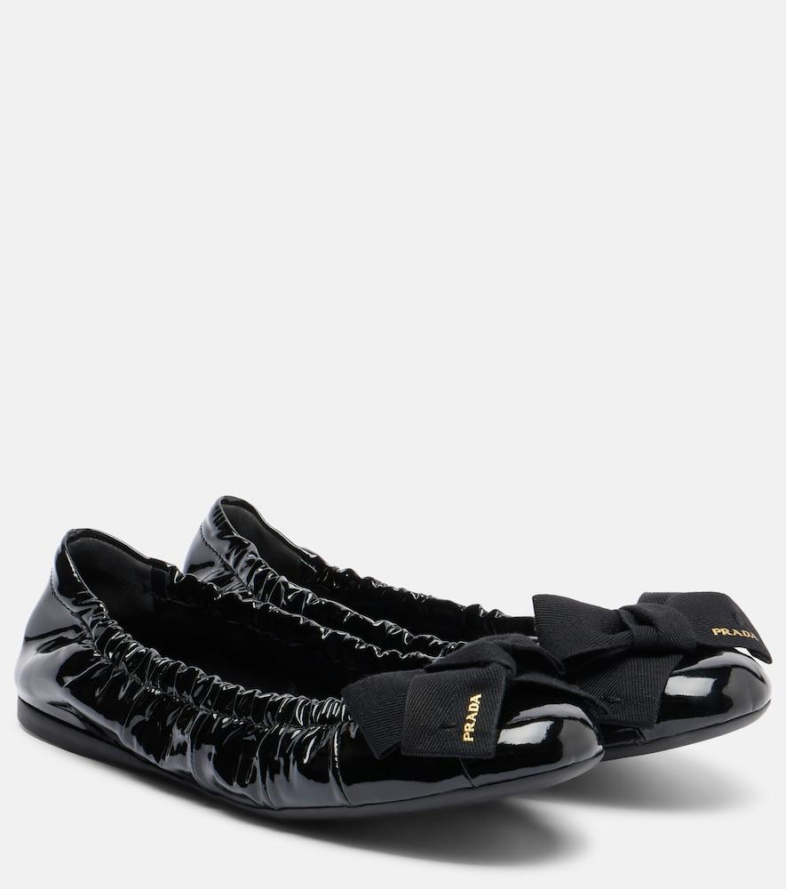 prada bow-detail patent leather ballet flats