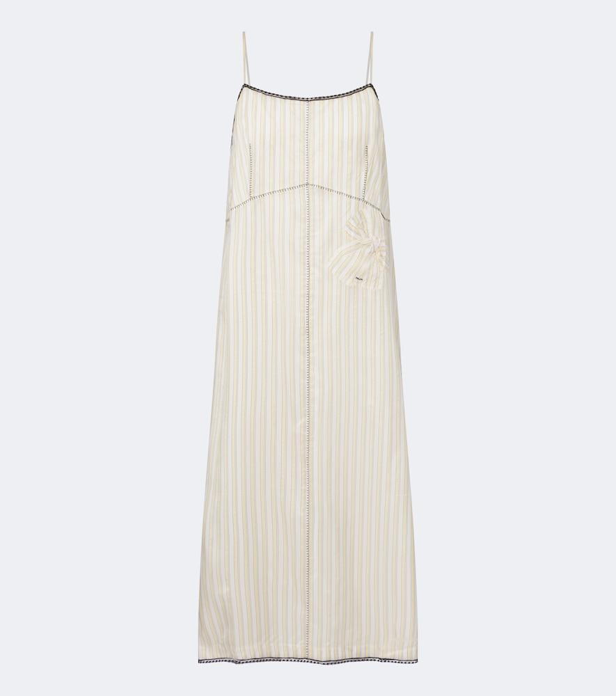 prada bow-detail striped midi dress
