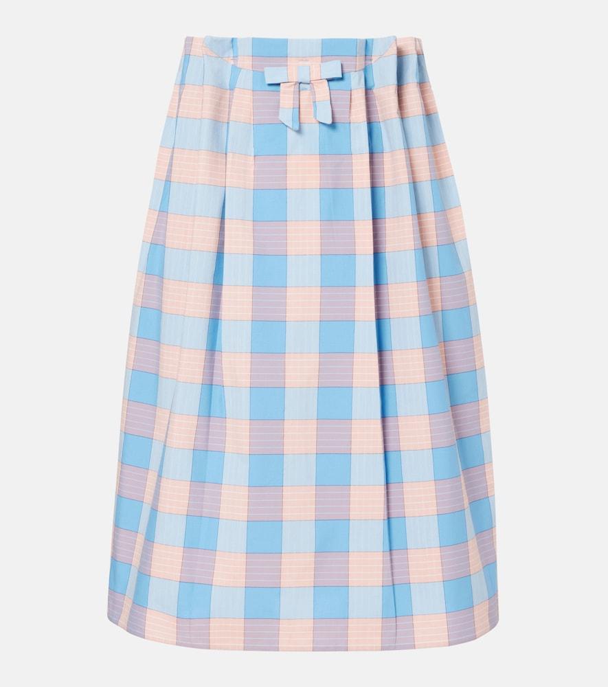 prada checked cotton poplin midi skirt