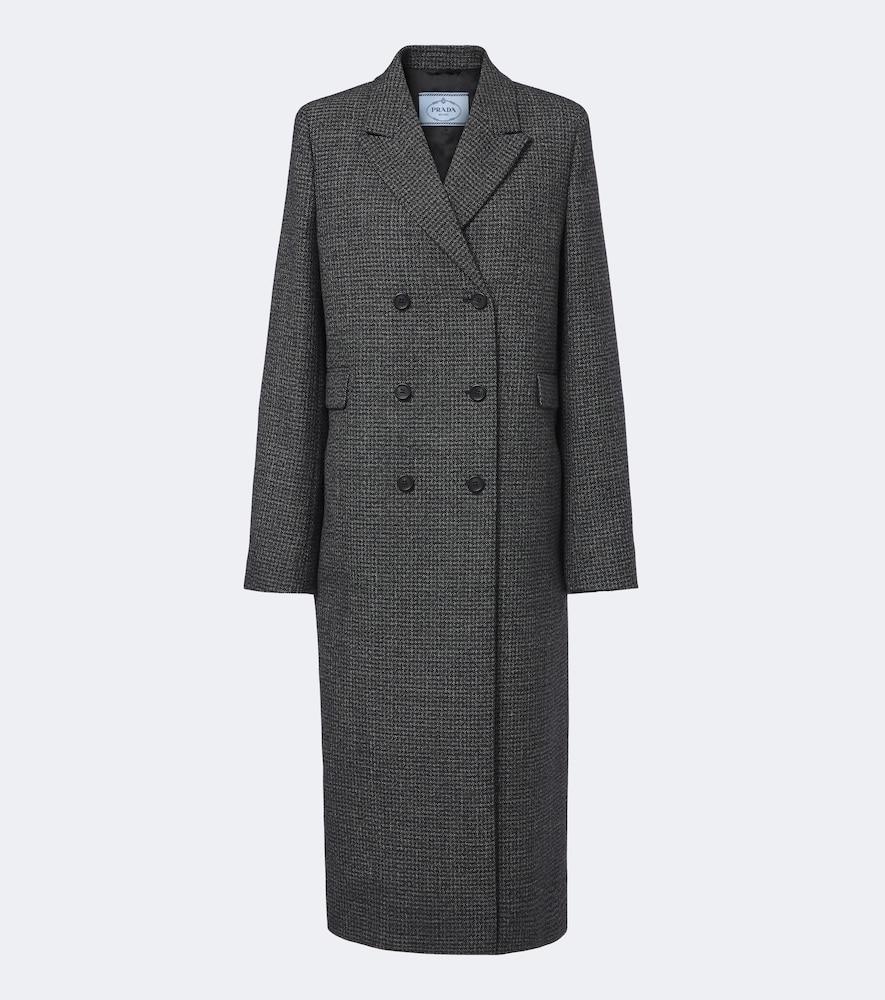 prada checked virgin wool coat