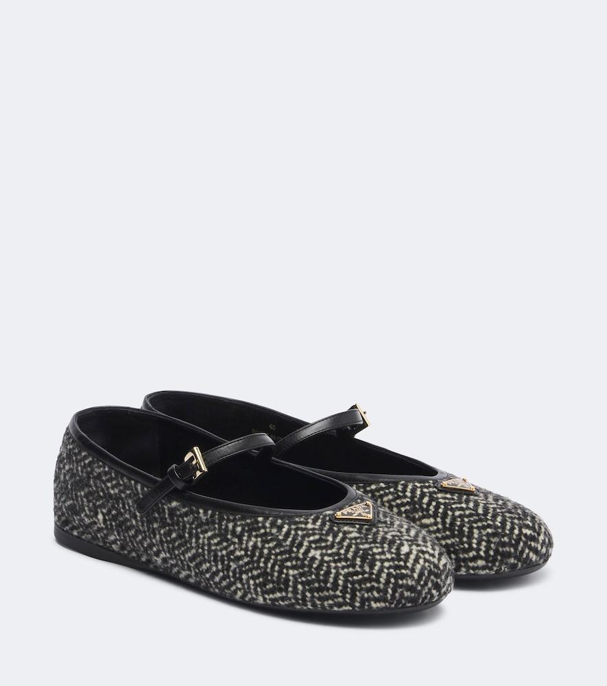 prada chevron tweed mary jane ballet flats