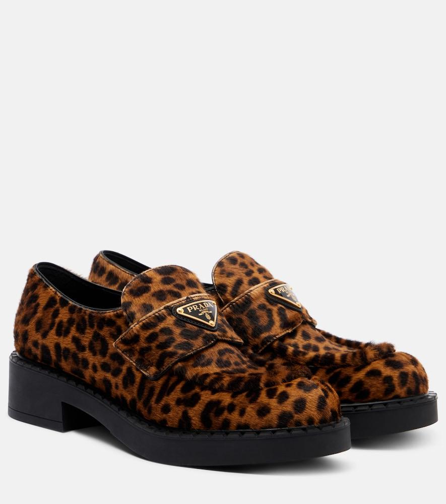 prada chocolate leopard-print calf hair loafers