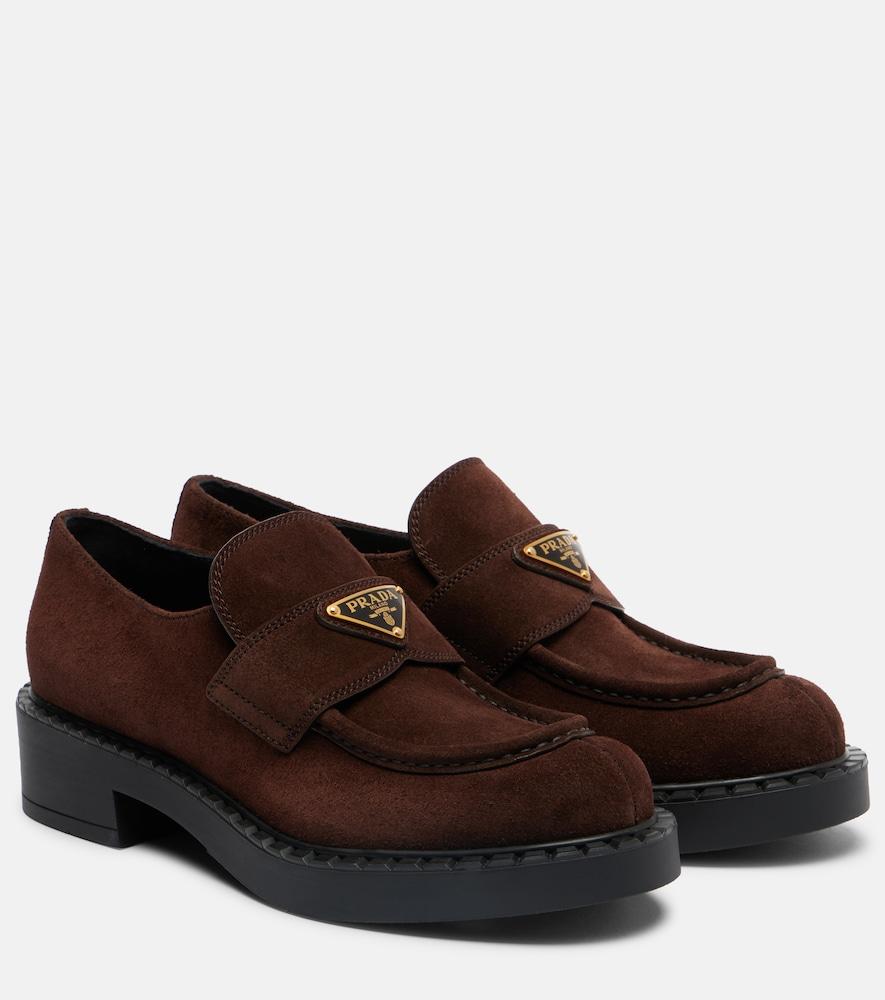 prada chocolate suede loafers