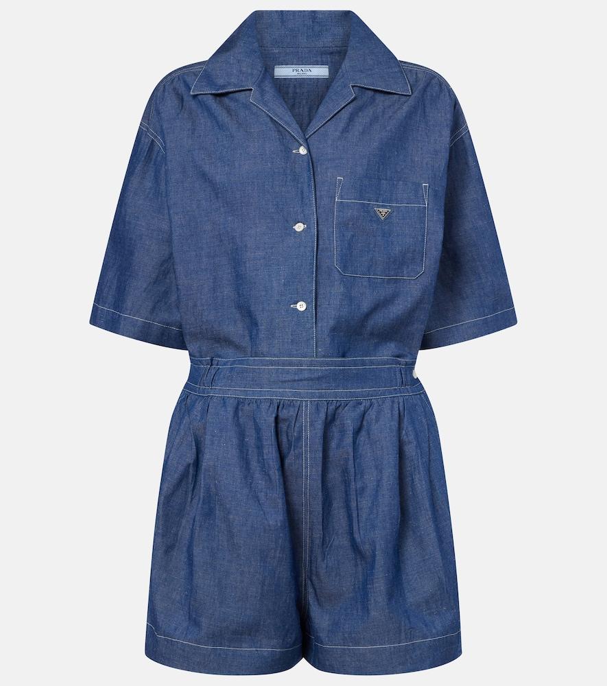 prada cotton and linen chambray romper