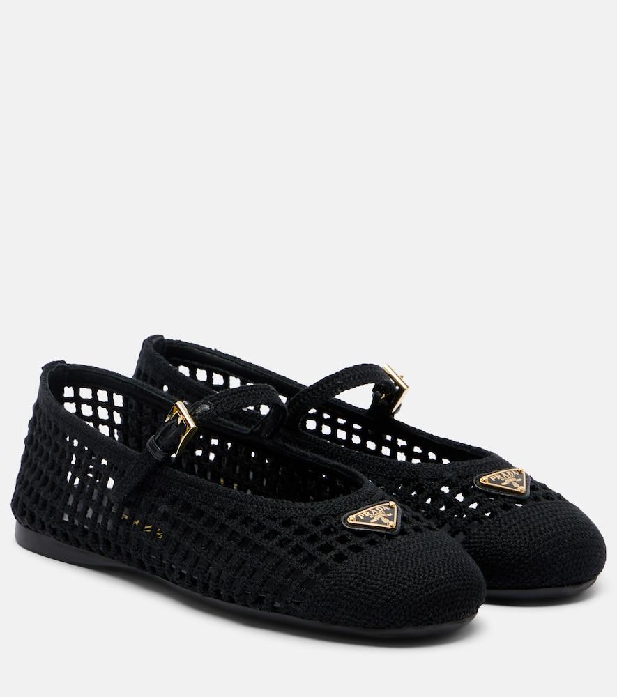 prada crochet mary jane flats