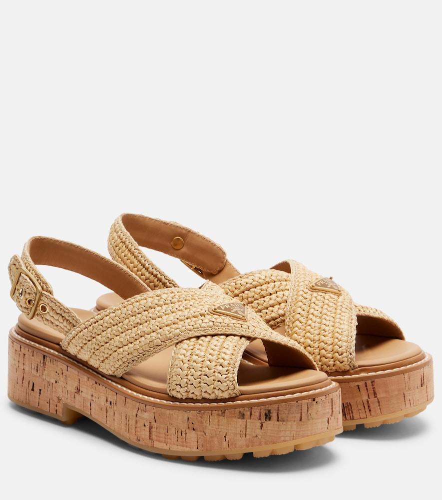 prada crochet raffia-effect slingback sandals