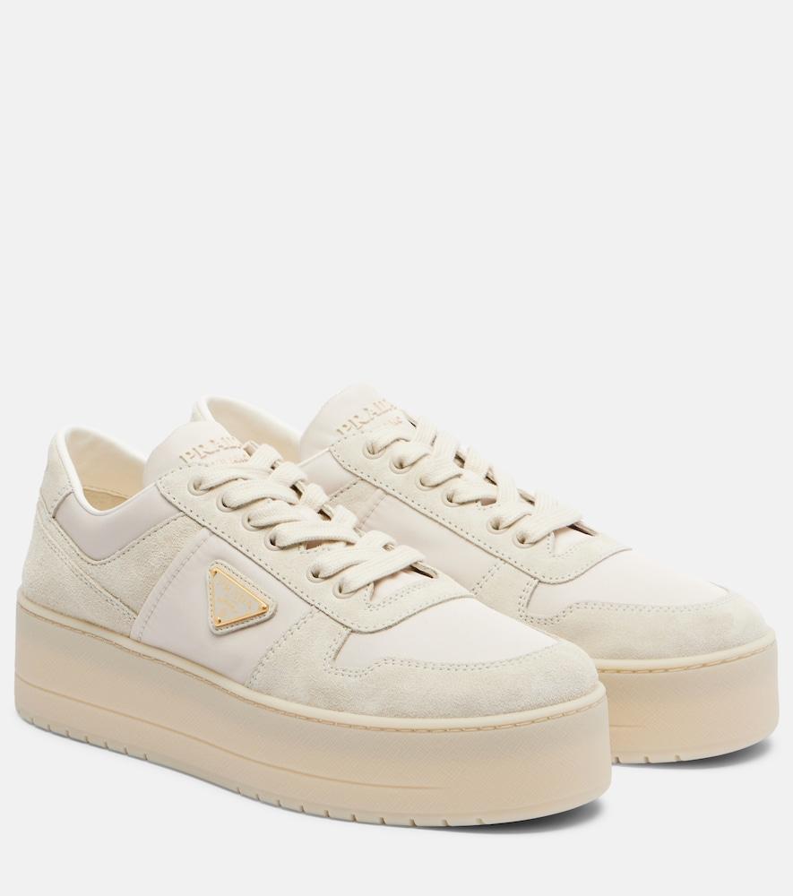 prada downtown bold re-nylon and suede sneakers