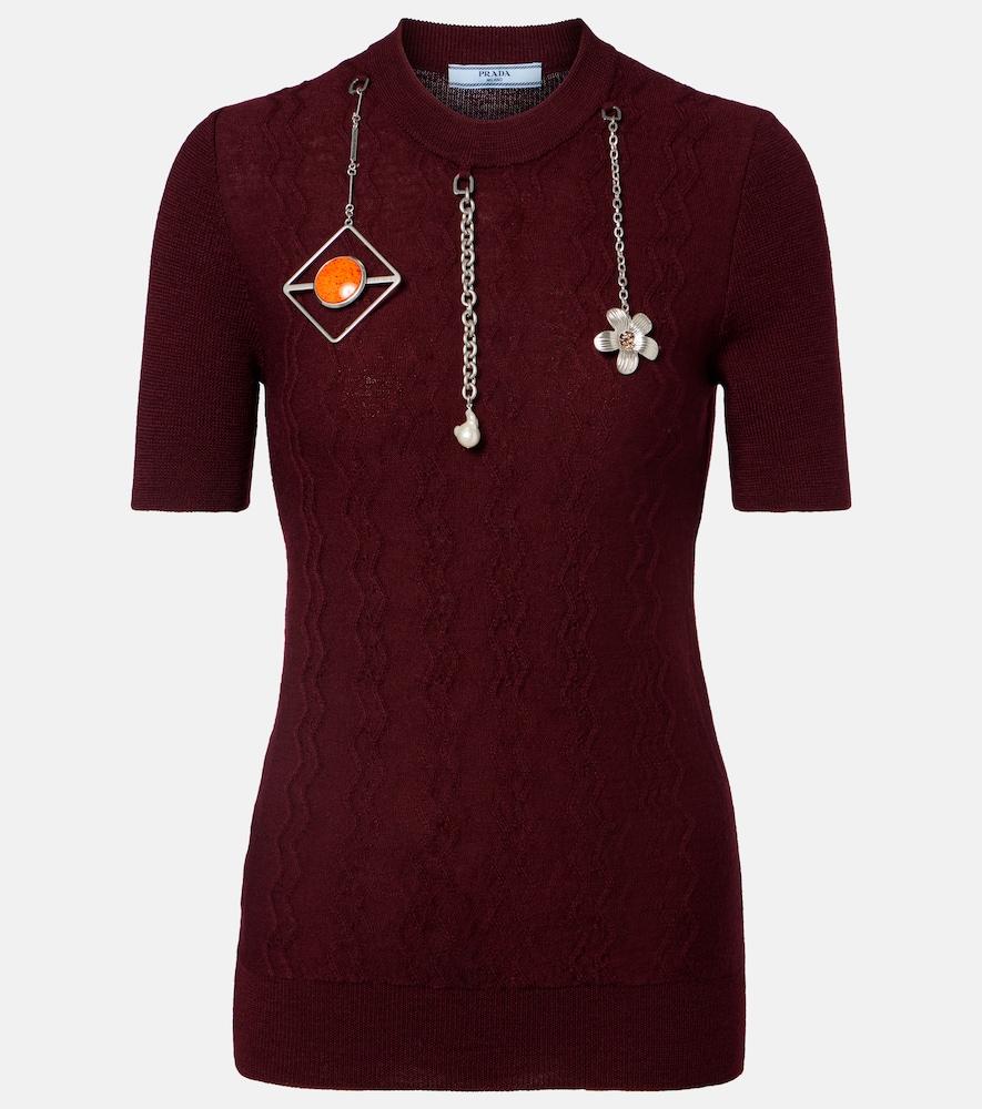 prada embellished knitted virgin wool top