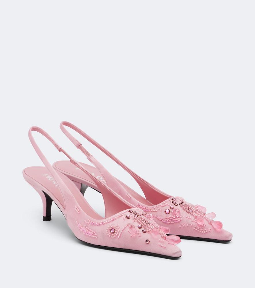 prada embellished satin slingback pumps
