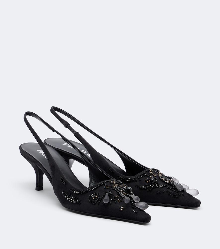 prada embellished satin slingback pumps