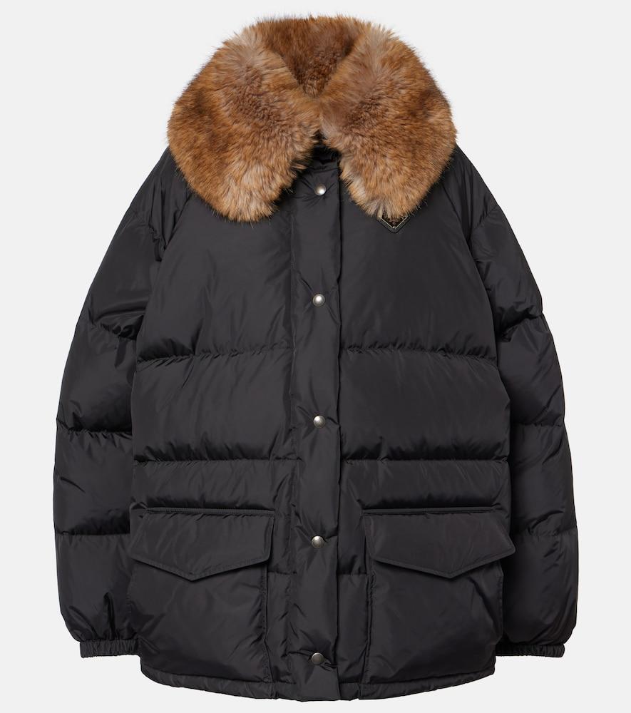 prada faux fur-trimmed down jacket