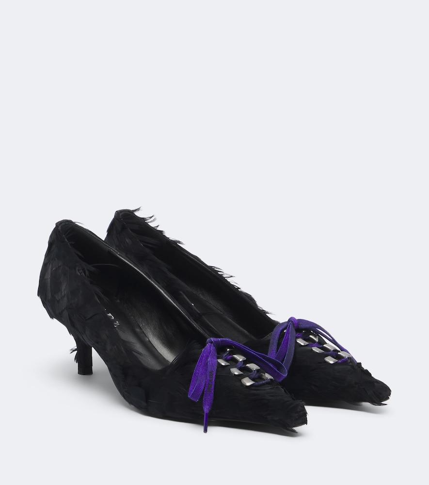 prada feather-trimmed satin pumps