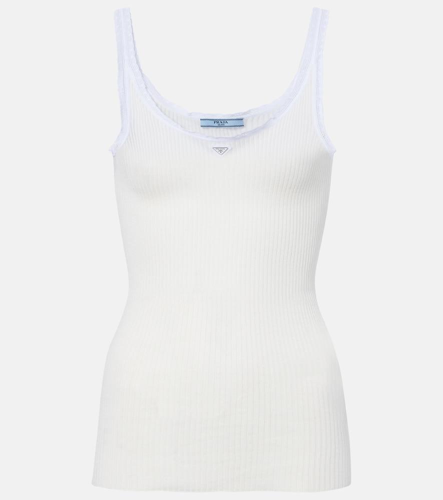 prada lace-trimmed ribbed-knit cotton tank top