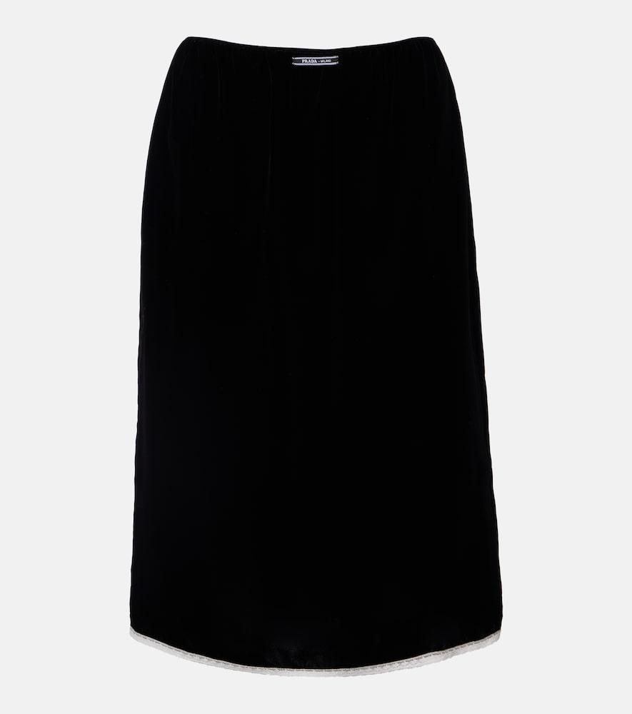 prada lace-trimmed velvet midi skirt