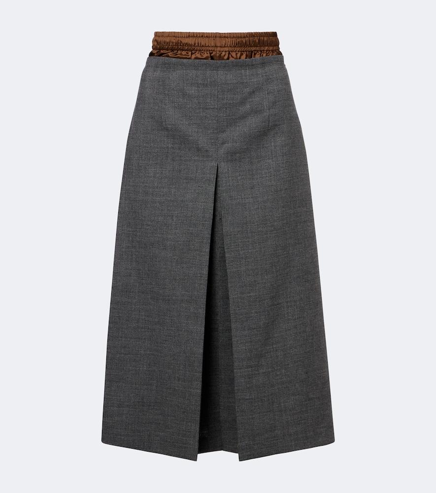 prada layered pleated wool midi skirt