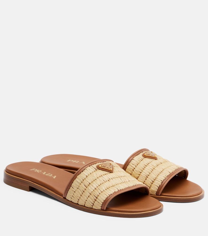 prada leather and raffia slides