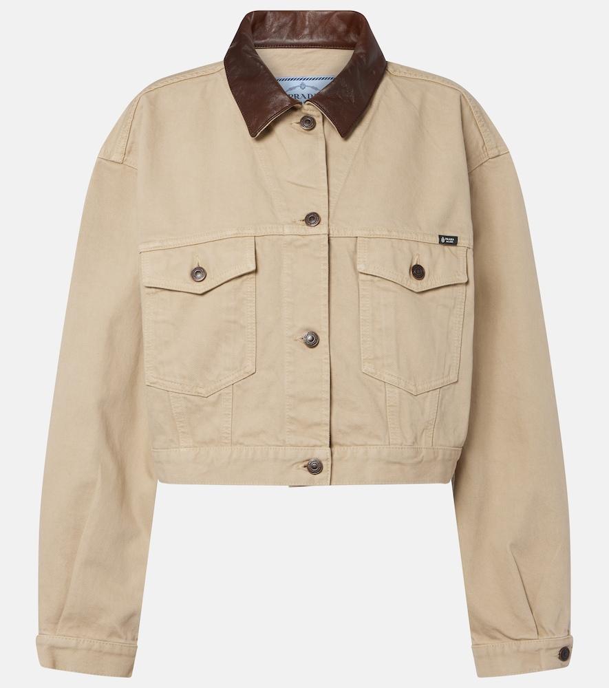 prada leather-trimmed cropped denim jacket