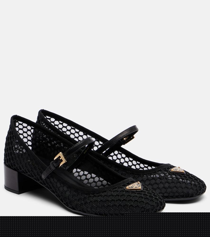 prada leather-trimmed mesh mary jane pumps