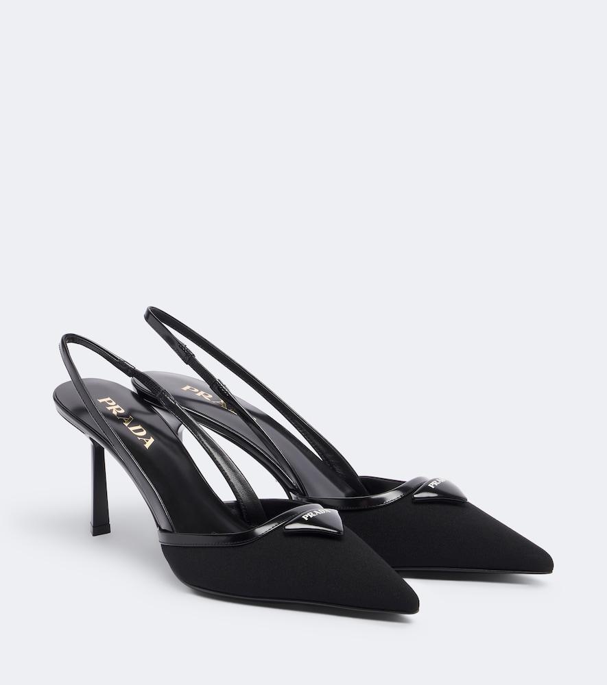 prada leather-trimmed slingback pumps