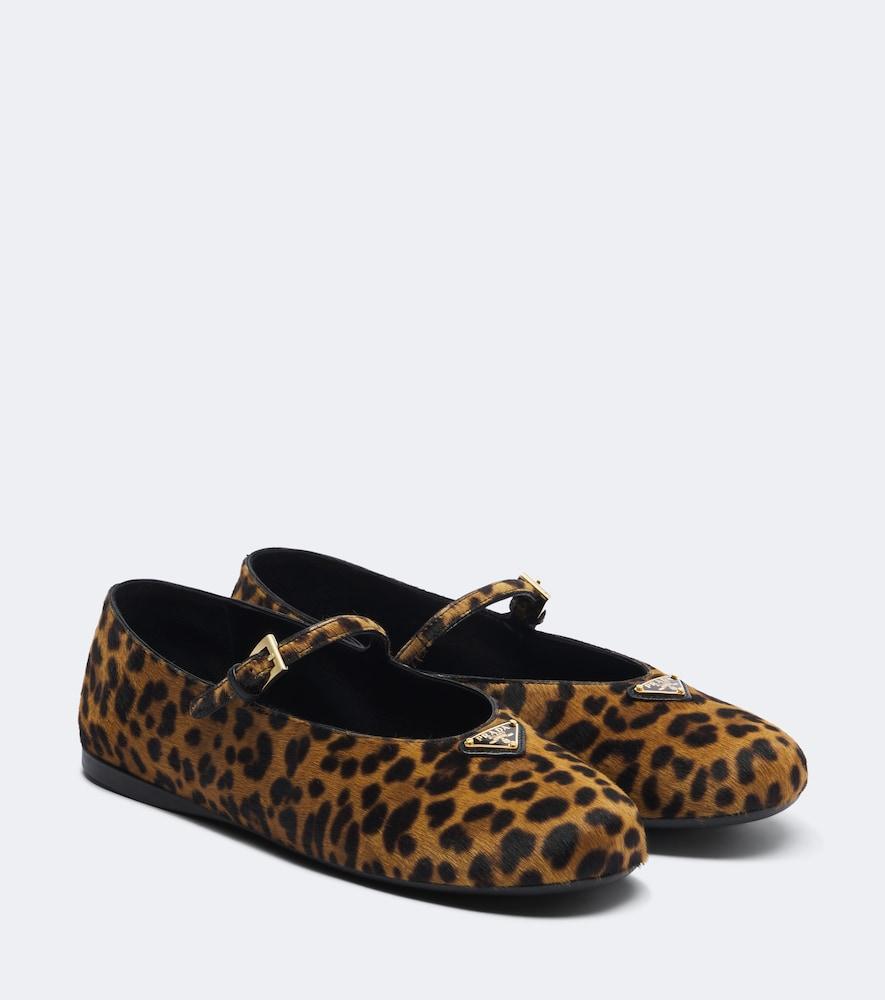 prada leopard-print calf hair mary jane flats