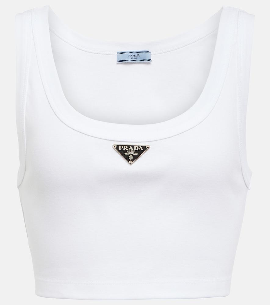 prada logo cotton jersey crop top