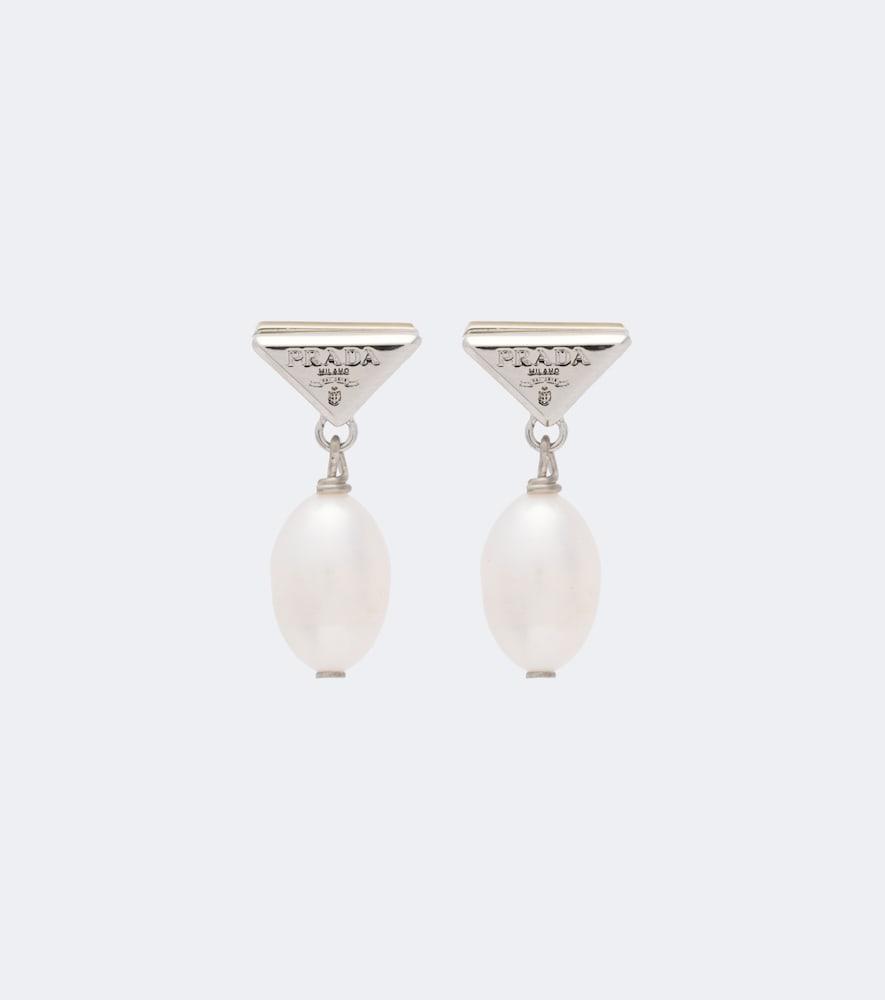 prada logo pearl earrings