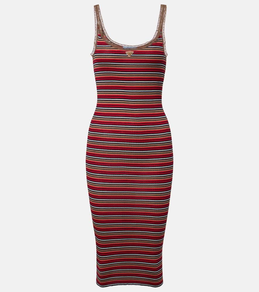 prada logo ribbed-knit cotton midi dress