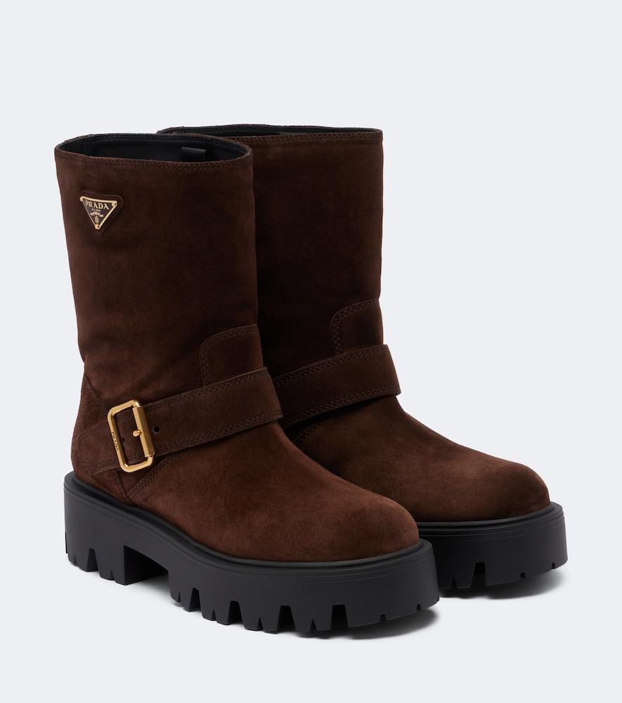 prada logo suede biker boots