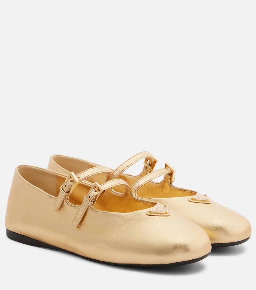 prada metallic leather mary jane flats