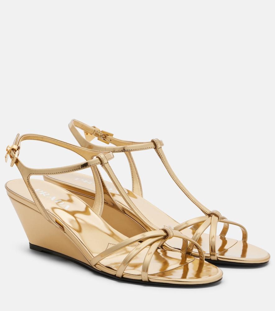 prada metallic leather wedge sandals