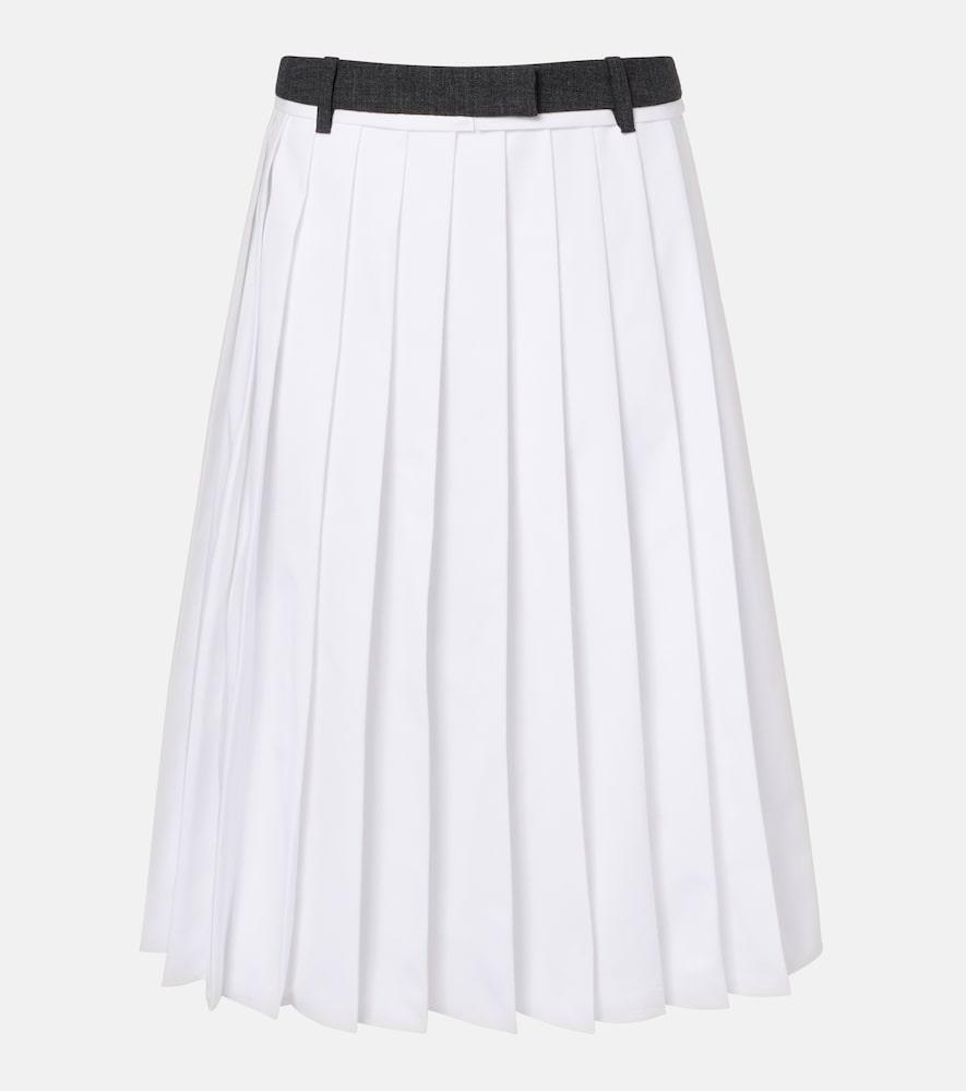 prada pleated cotton midi skirt