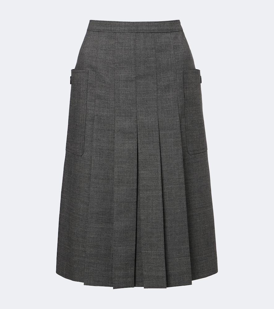 prada pleated virgin wool midi skirt