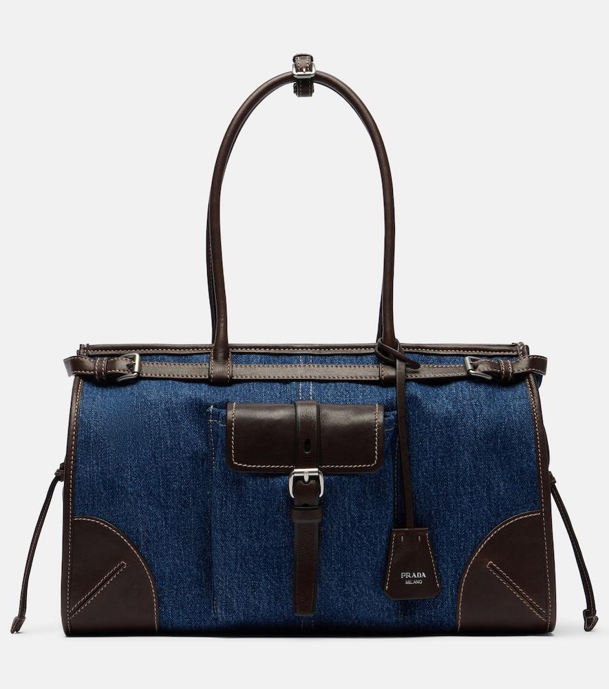 prada prada bonnie large denim shoulder bag