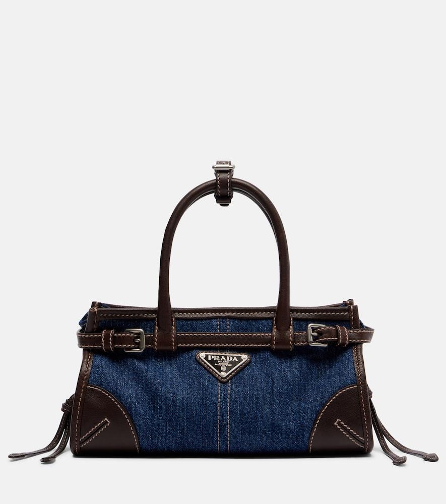prada prada bonnie small denim top-handle bag