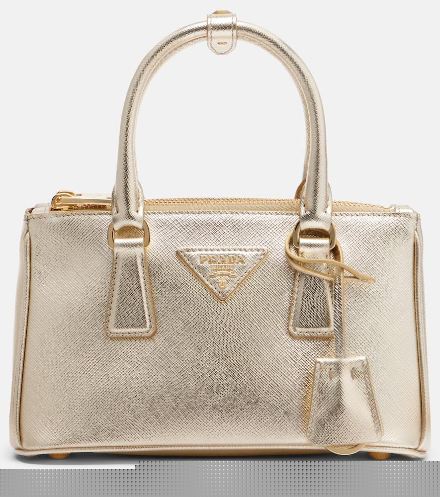 prada prada galleria mini metallic leather tote bag