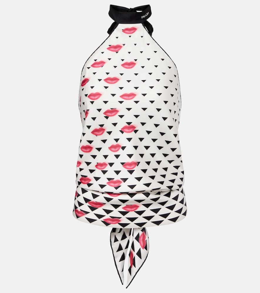 prada printed silk twill halterneck top