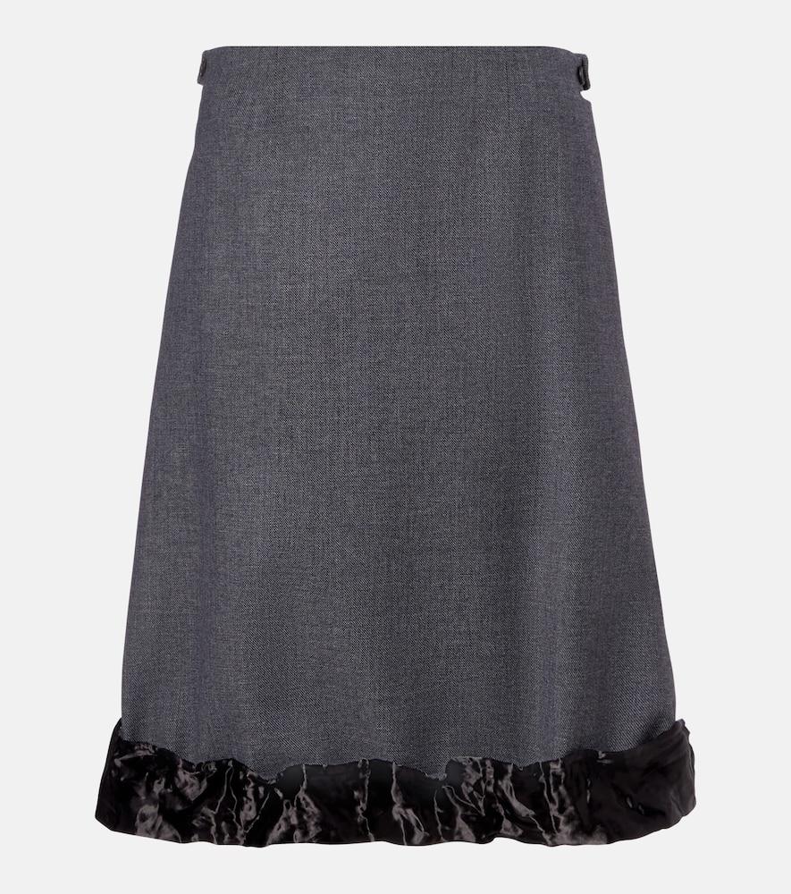 prada satin-trimmed wool midi skirt
